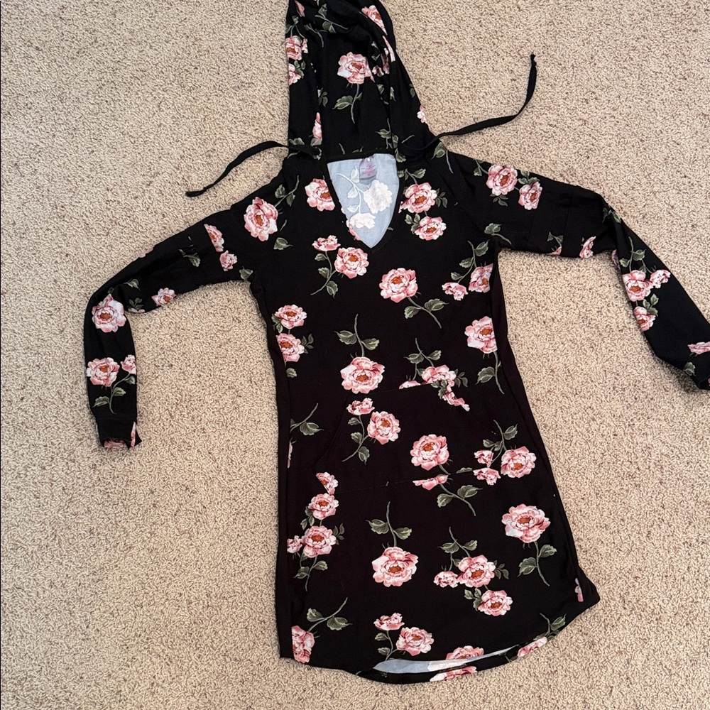Floral Black Hoodie Dress